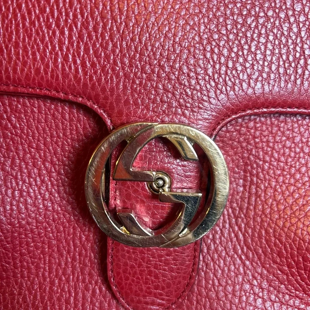 GUCCI Dollar Calfskin Interlocking G Shoulder Bag Red - Picture 13 of 14